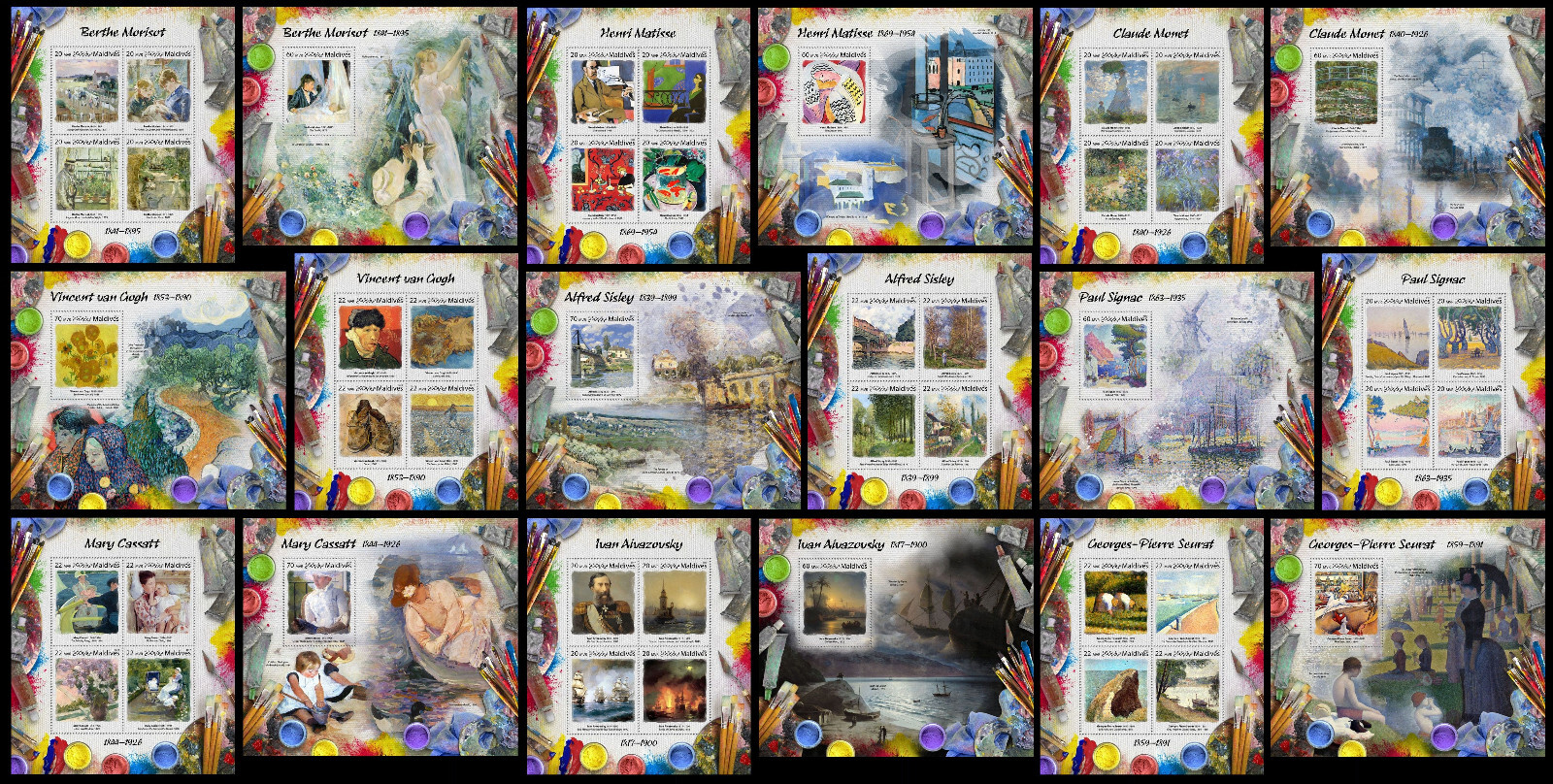 PAINTING Impressionist Maldives 2017 collection 18 ss Michel CV 167€ MNH #CNA283