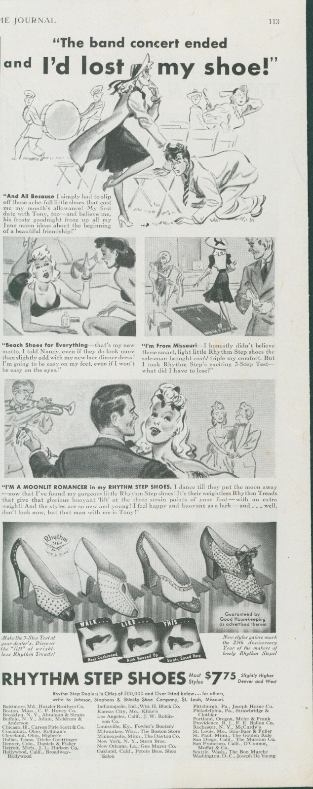 1941 Rhythm Step Shoes Band Concert Dance Beach Store Vintage Print Ad LHJ3