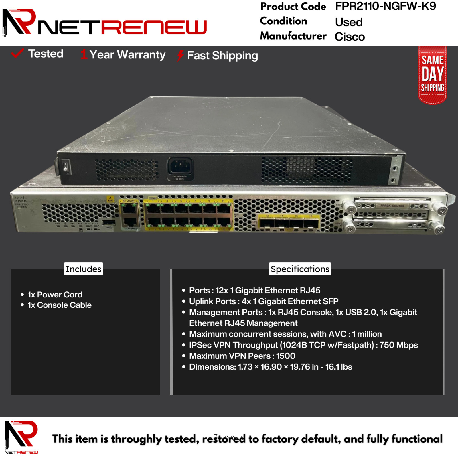 Cisco FPR2110-NGFW-K9  NGFW  Appliance Firepower  2110