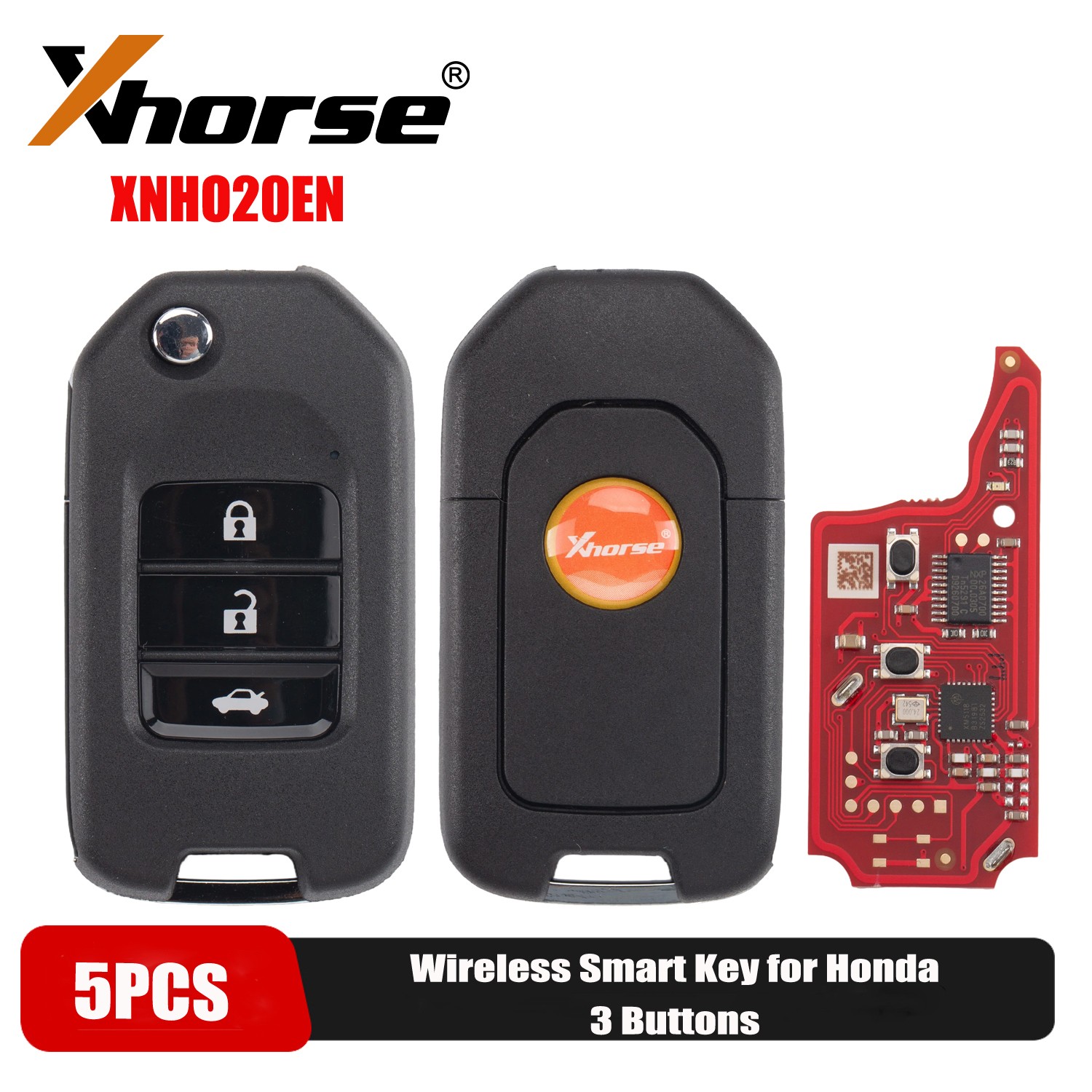 5Pcs x Xhorse XNHO20EN Wireless Universal Remote Key for Honda Flip 3 Buttons