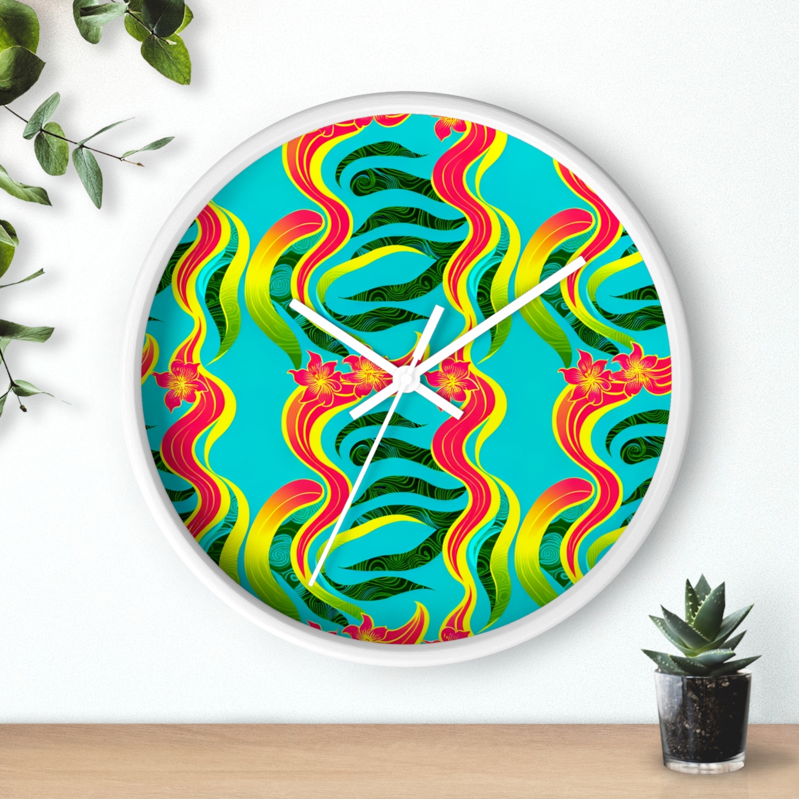 Home Decor Wall Clock Tropical Abstract Wave Pattern Modern Beach Home