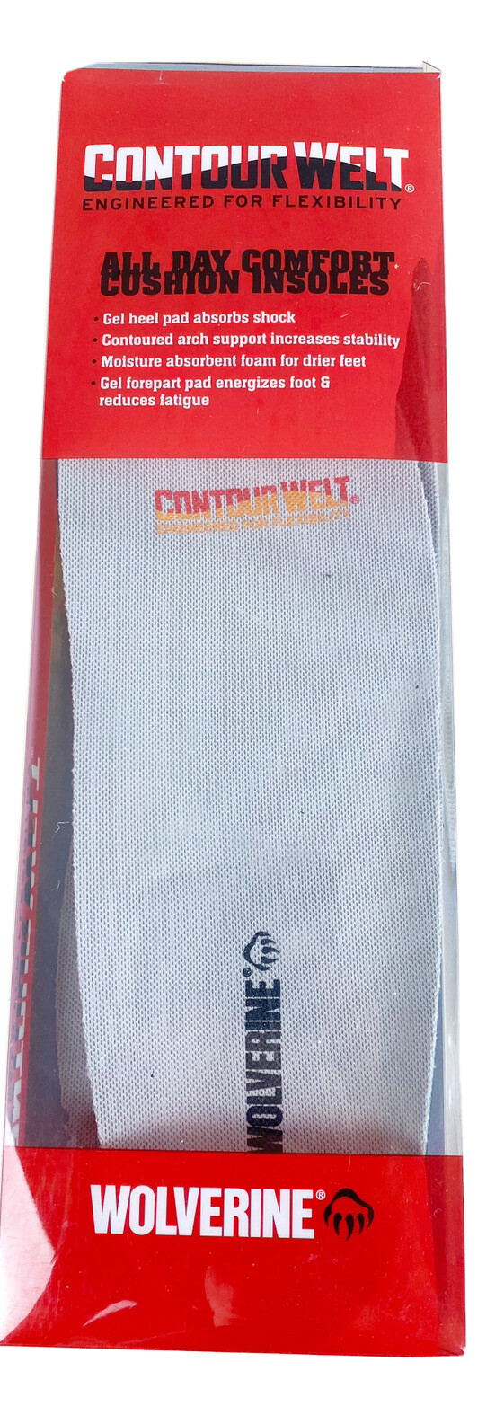 Wolverine Contour Welt All Day Comfort Cushion Insoles 13M Mens Gel Heel New