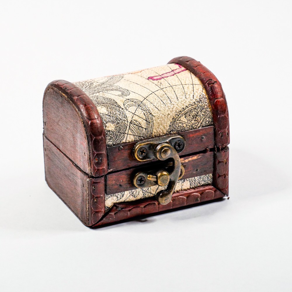 Mini Wooden Pirate Treasure Chest with Vintage Map Favor Box