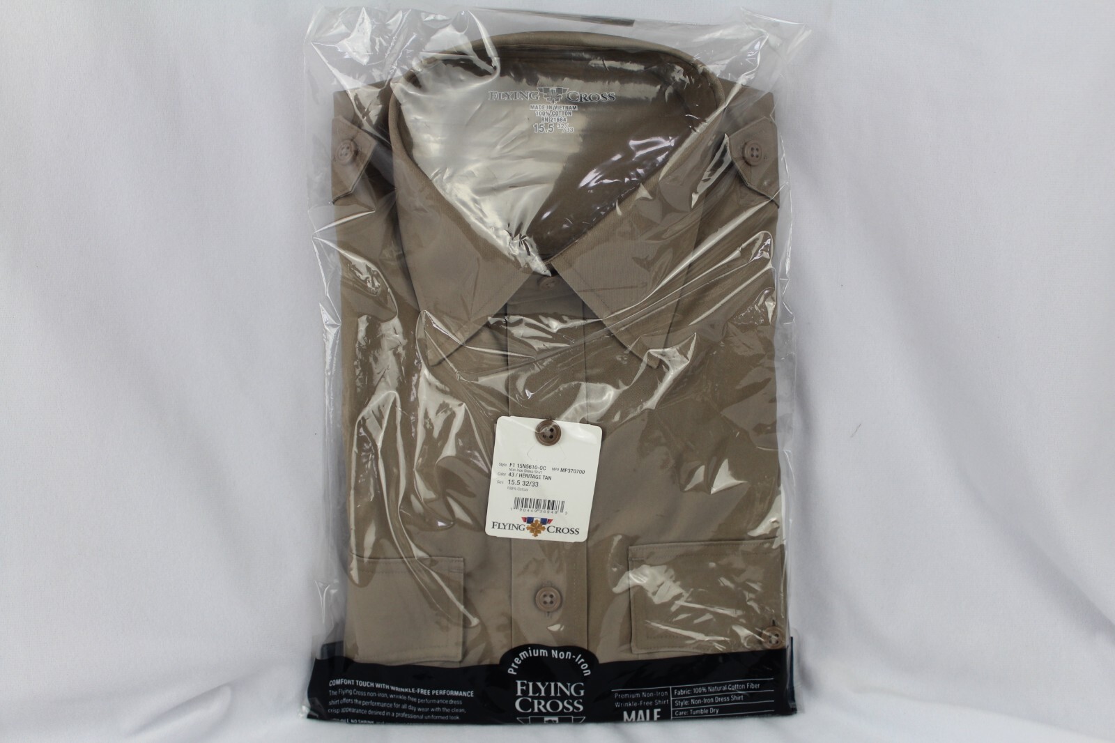 NEW Flying Cross Tan Non-Iron Dress Shirt F1 15N5610-OC Size 15.5 32/33 Officer