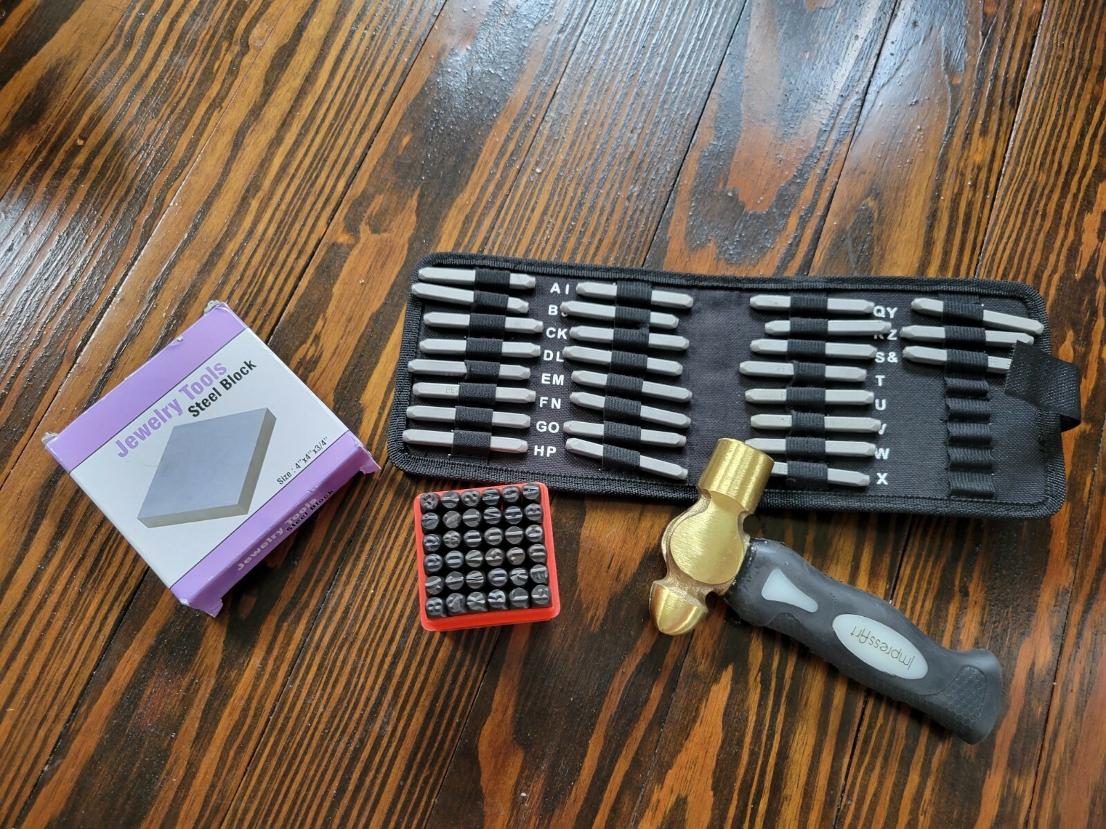 Punch tool set with steel block and stamping characters