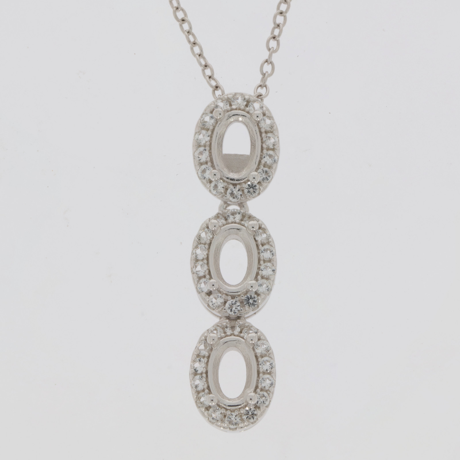 Sterling Silver Semi Mount Pendant Setting Oval OV 6X4mm 3 Stones Halo Topaz