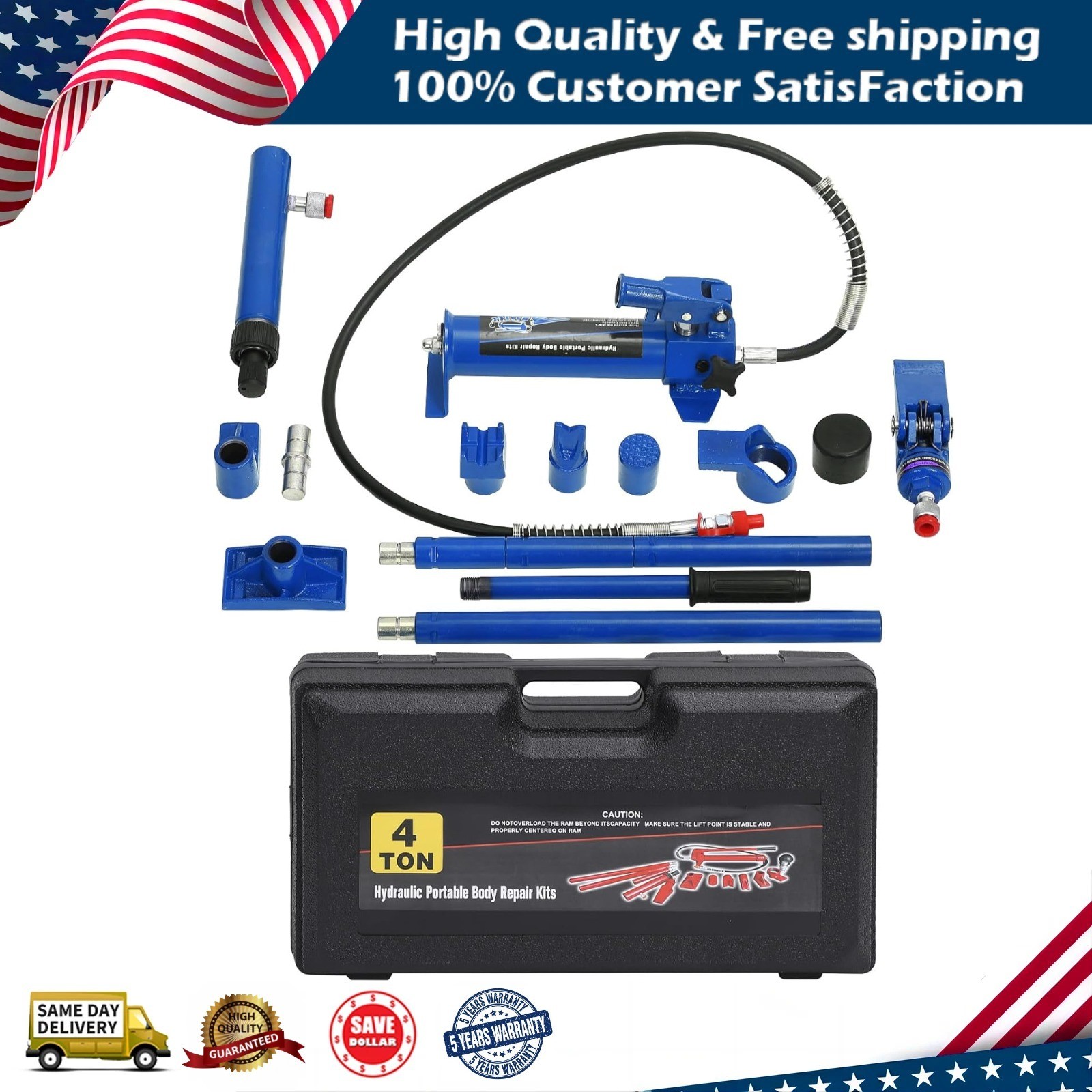 4 Ton Hydraulic Jack & Porta Power Kit with 4.6 ft/1.4 m Oil Hose & Storage Case