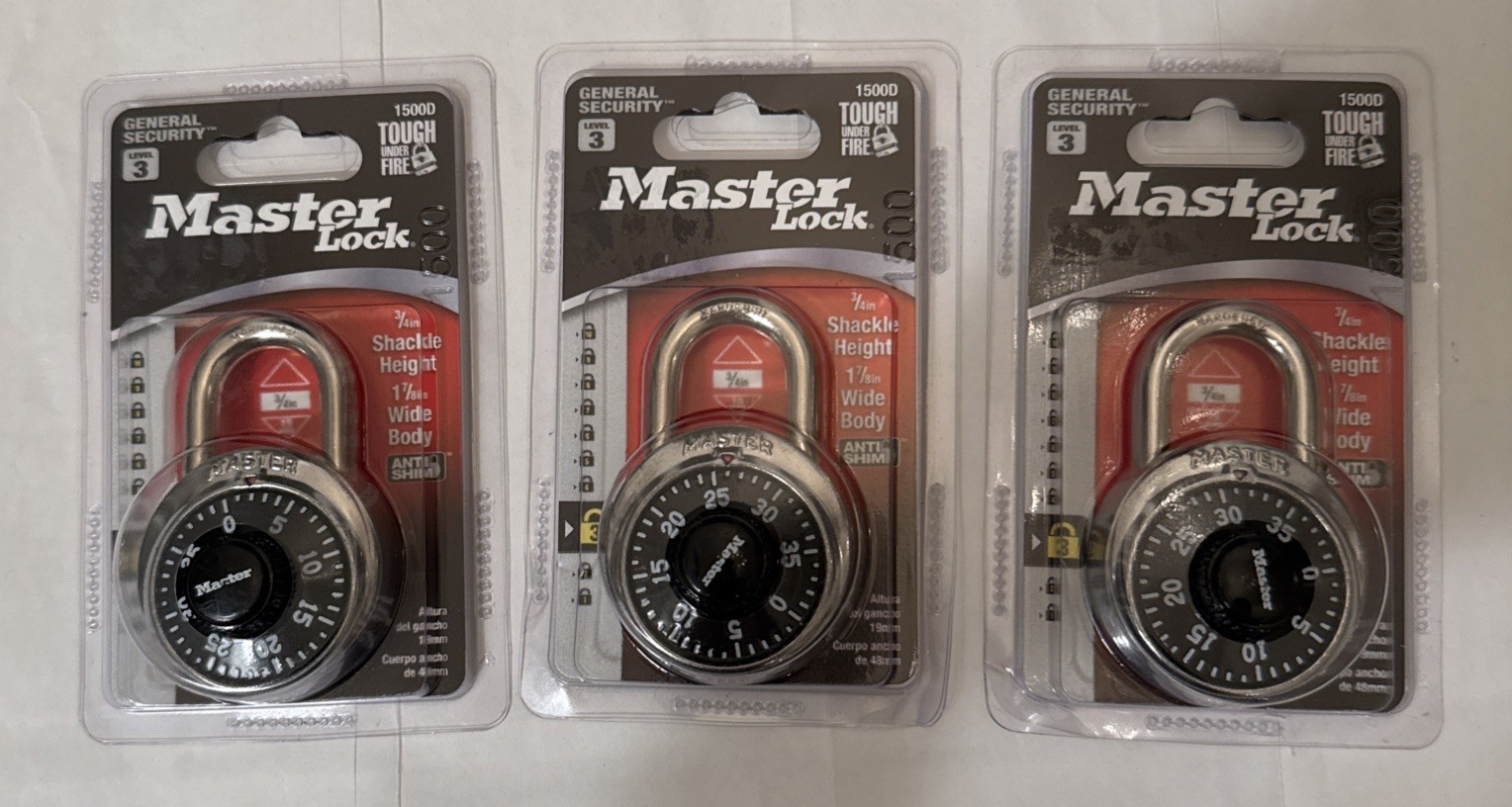 3x Master Lock 1500D 3/4" Anti Shim Combination Padlock NEW Free Shipping