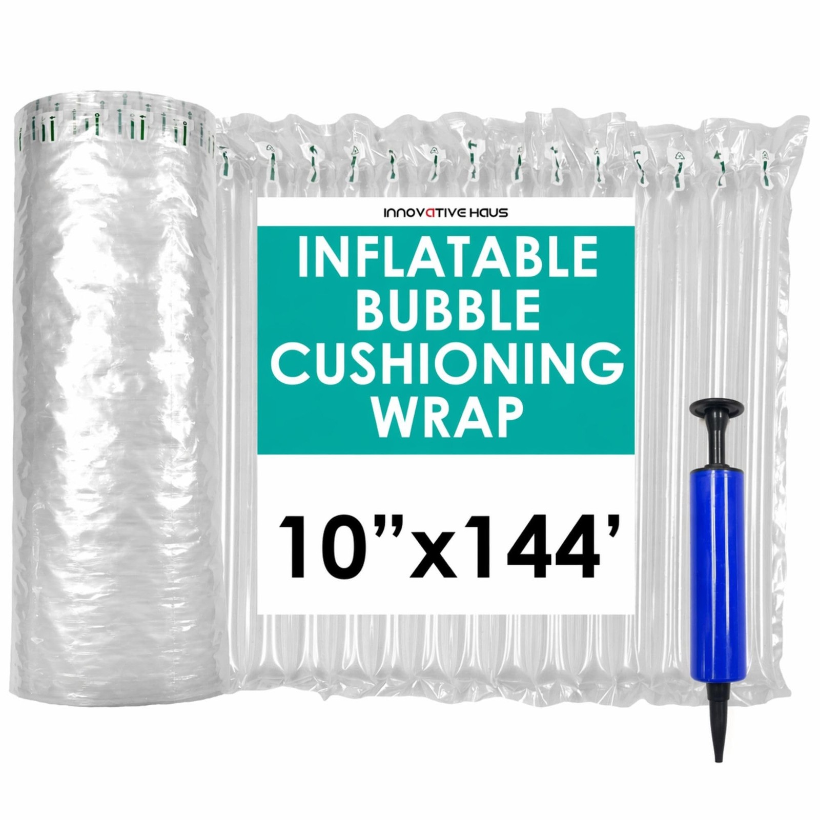 Innovative Haus 10 Inch x 144 Feet Inflatable Bubble Cushioning Wrap with Pum...
