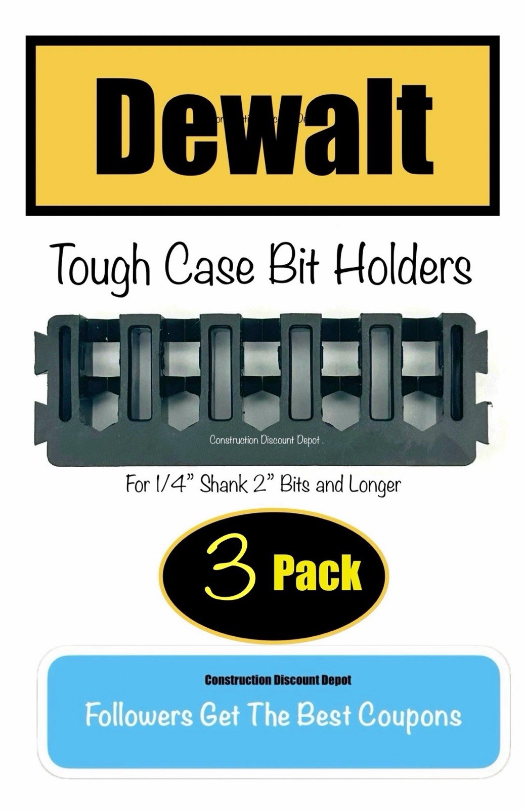 DeWalt 3 Pack Bit Holder Compatible with Tough Case  2" or 3" Hex Drill Bits