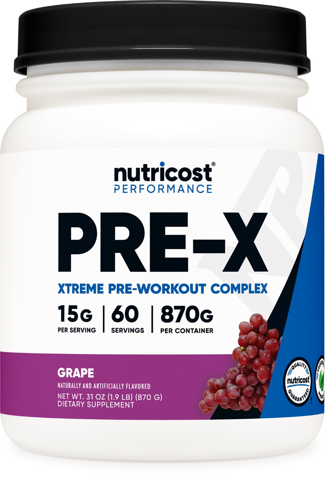 Nutricost Pre-X Xtreme Pre-Workout Complex (Grape) 60 Servings - Great Taste