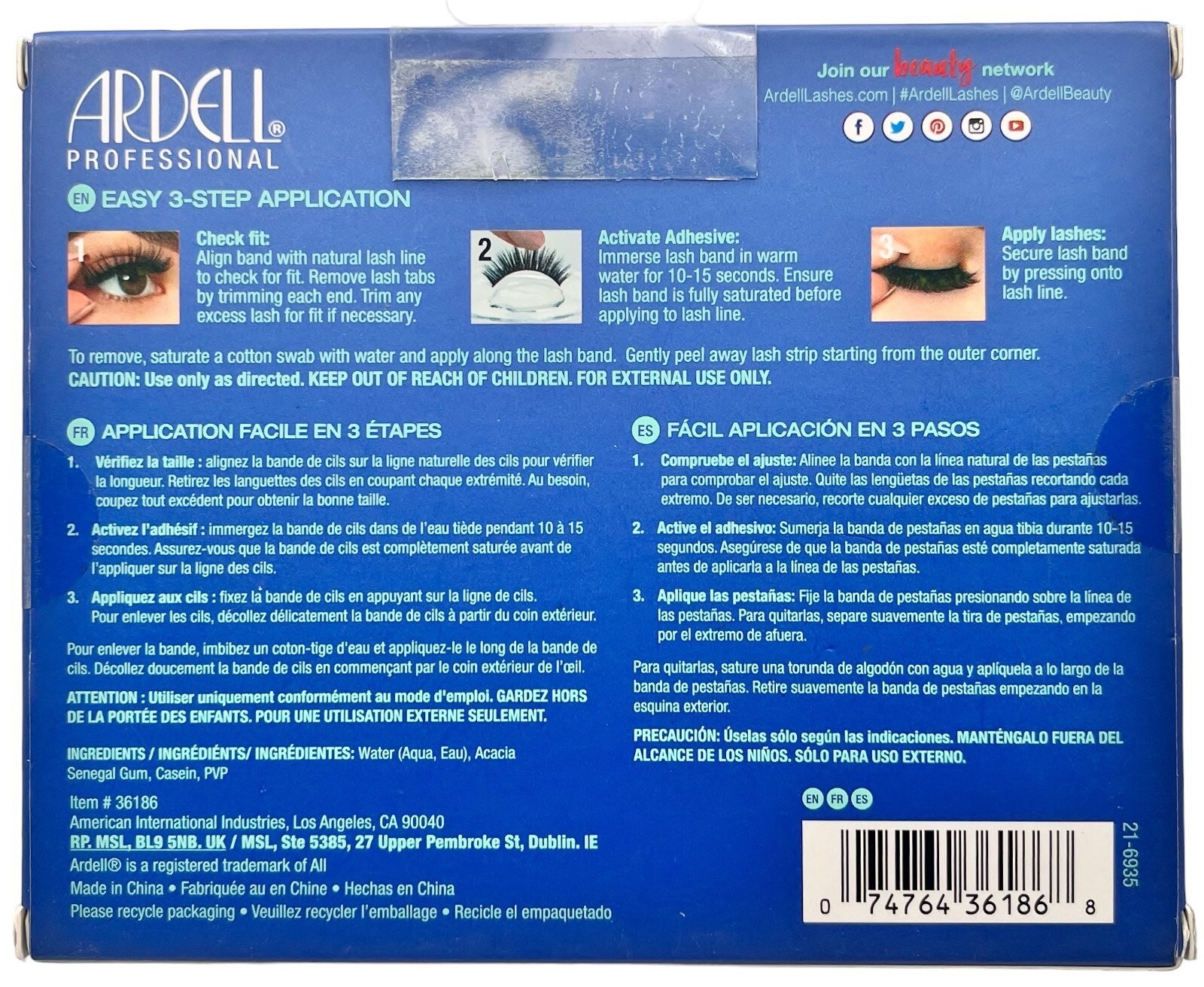 2 Pack Ardell AQUA LASHES Water Activated #341 False Eyelashes Black (6 pair)