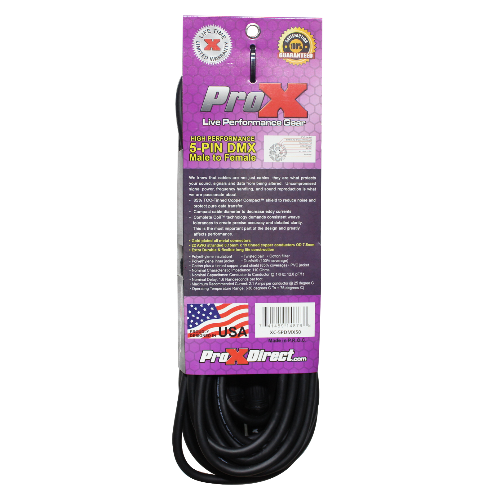 5 ProX 5 Pin High Performance Data Lighting DMX Cable 50 FT