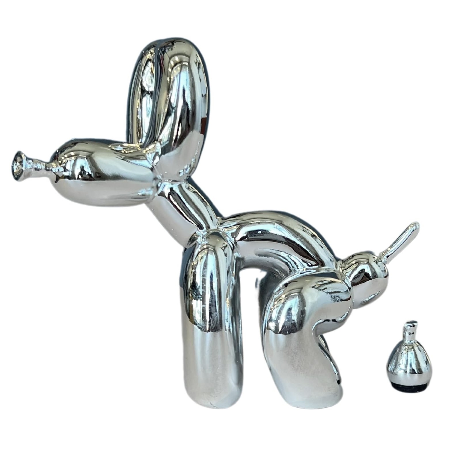 Pooping Dog Sculpture, Fun Balloon Dog Statue Silver
