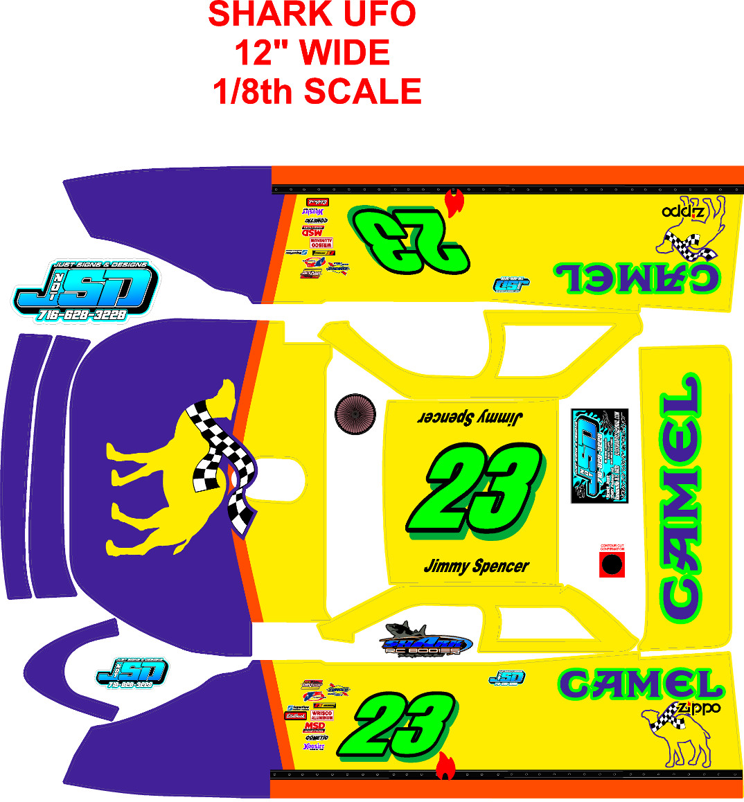 SHARK RC UFO 12" WIDE Jimmy Spencer 1995 THEME  WRAP KIT  PRINT 1X8 SCALE