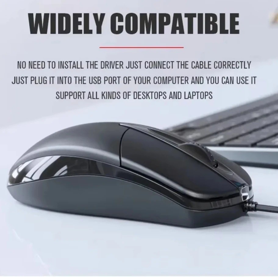 USB 2.0 Wired Optical Mouse Scroll Wheel PC Laptop Desktop Computer Black NEW
