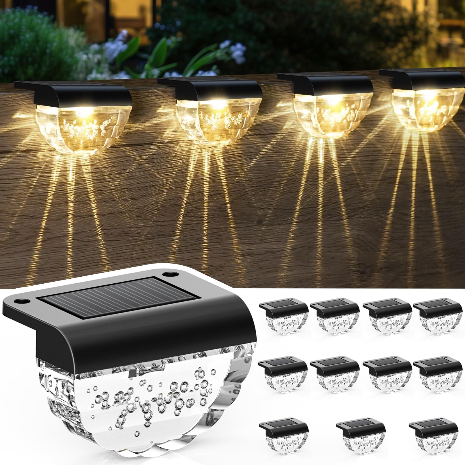 Melunar 12 Pack Solar Deck Lights Outdoor, Solar Step Lights Waterproof for O...