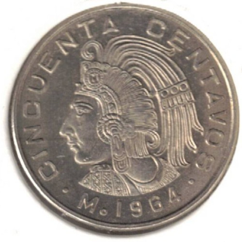 1964 Mexico Uncirculated Aztec Emperor Cuauhtémoc Fifty Centavos Coin