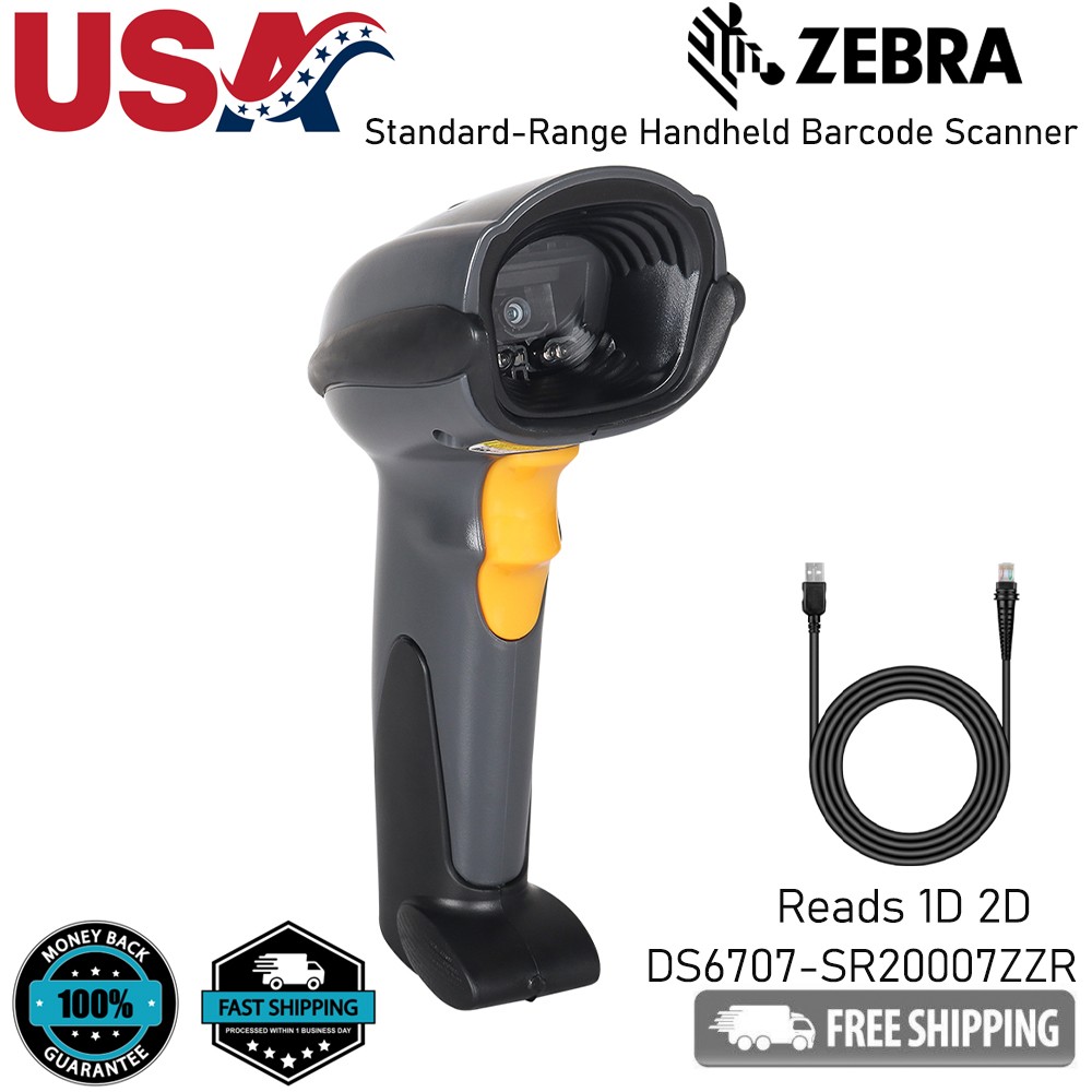 Symbol DS6707-SR20007ZZR Handheld Standard Range 1D 2D Barcode Scanner USB Cable
