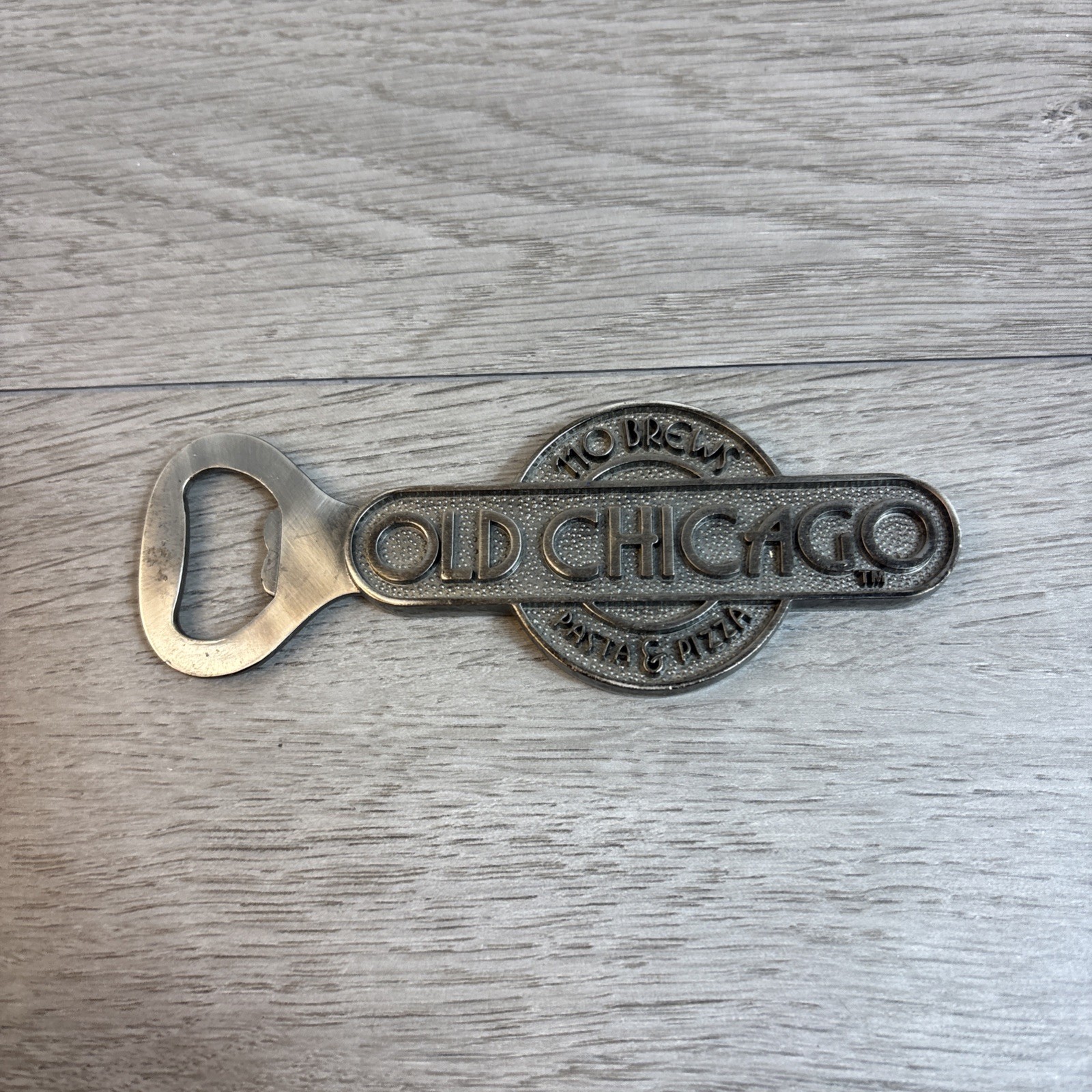 Old Chicago Pasta & Pizza 110 Brews Bottle Opener Est. 1976 Pewter Bar Accessory
