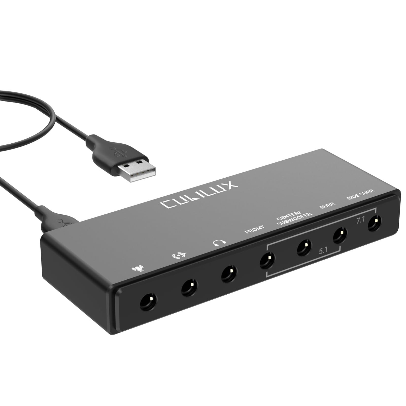 7.1 USB Surround Sound Card 48KHz-384KHz Aluminum Line-in & Mic Support