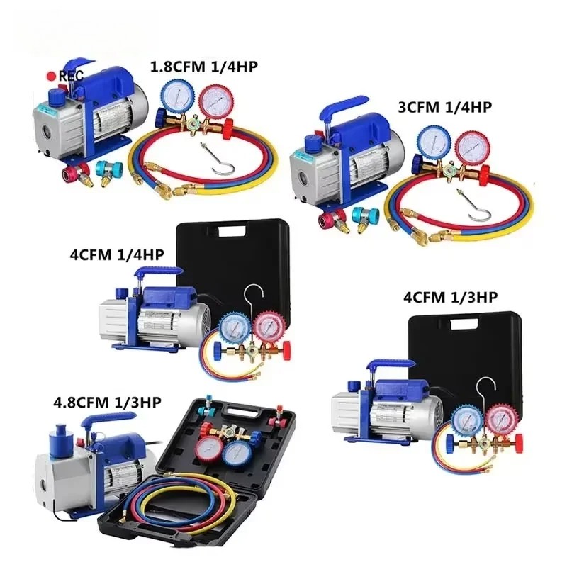 Vacuum Pump w Gauges AC Refrigerant HVAC Refrigeration Vacuum Packing 1.8-4.8CFM