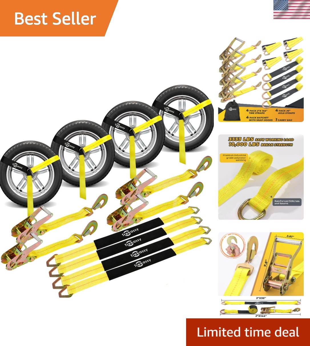 Versatile 2in x 12ft Car Tie Down Straps - 10,000lbs Strength for Safe Hauling