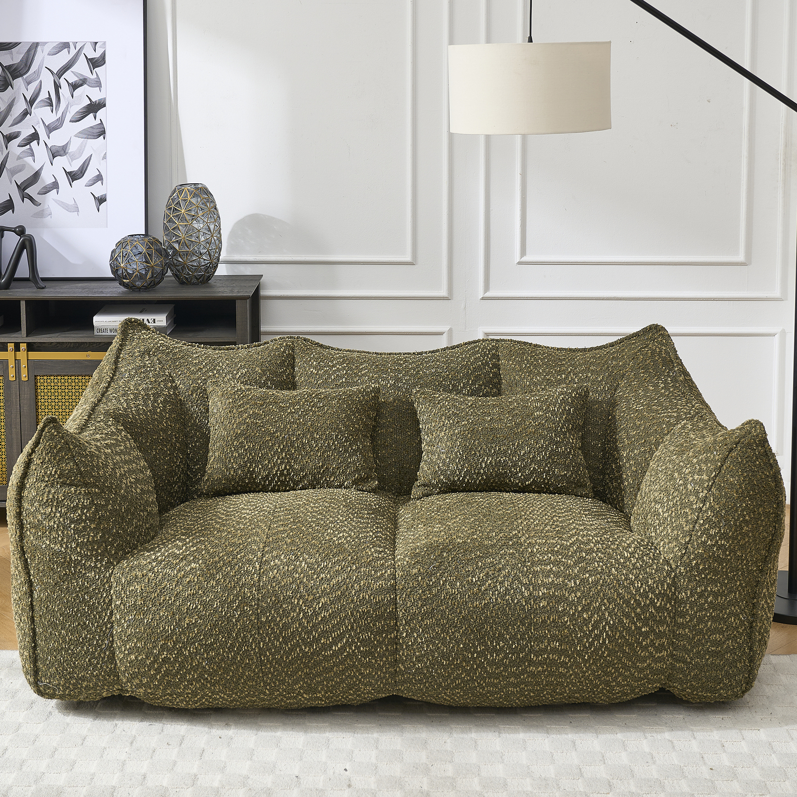 Bean Bag Chairs Lazy Sofa recliner high resilience foam core 2people Olive Green