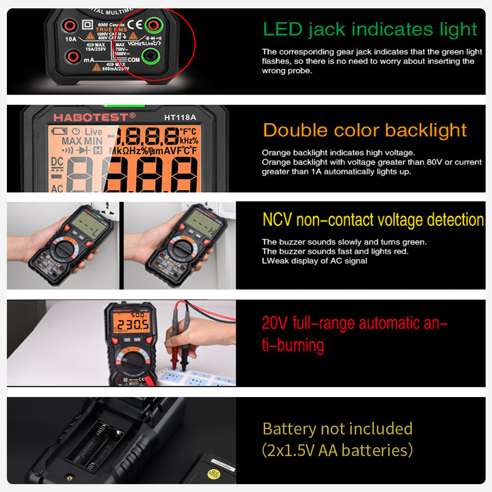 High Precision Digital Multimeter Voltmeter AC DC Ammeter Ohmmeter Meter Tester
