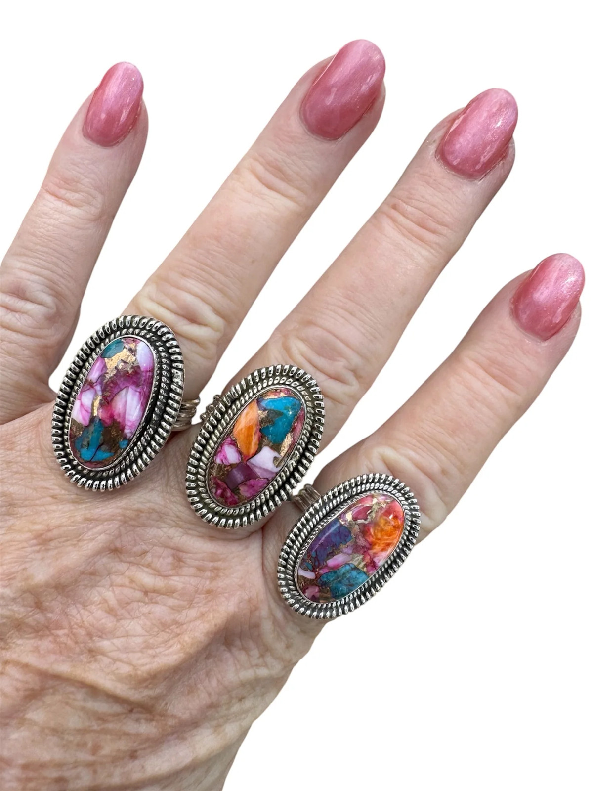 Kingman Pink Dahlia Turquoise Solid 925 Sterling Silver Ring – Size 6