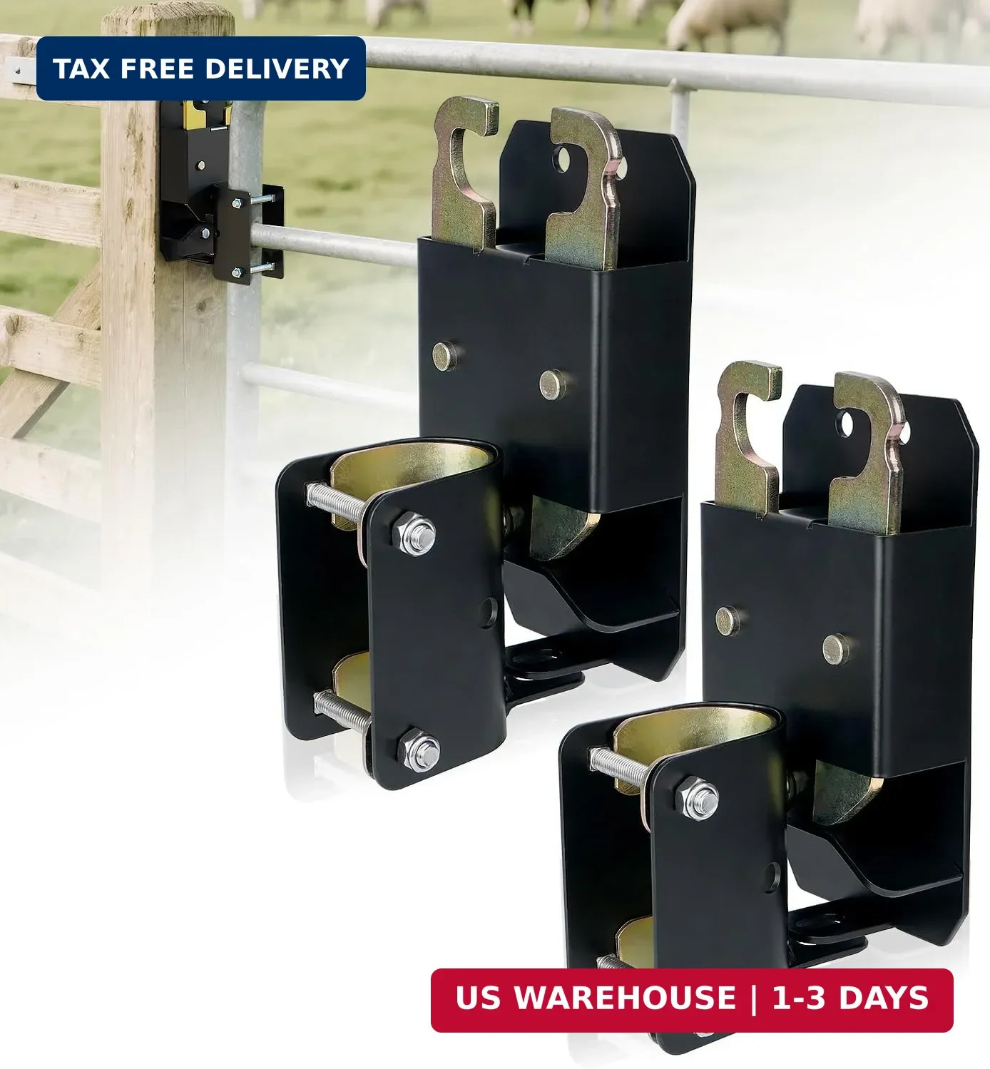 2 Way Farm Gate Latch, 2PC Heavy-Duty Fence Gate Latch with Self-Locking Nut, Bl