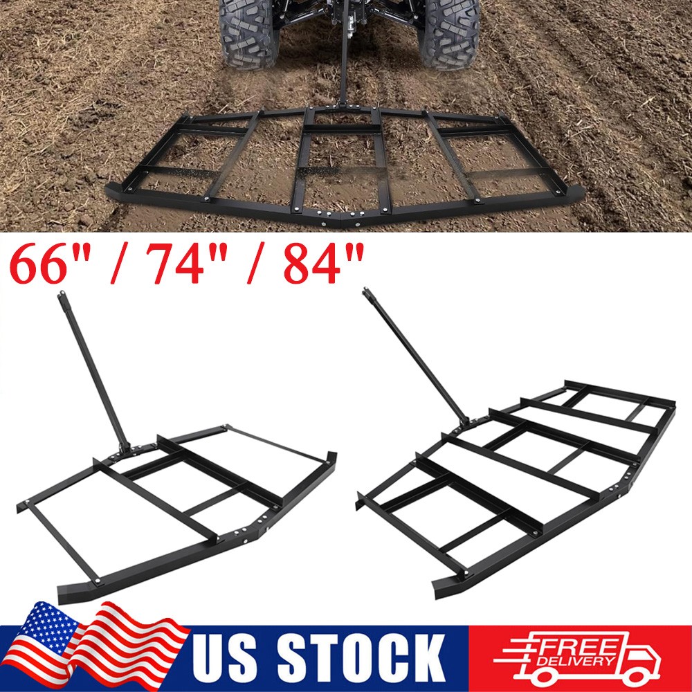 66" 74" 84" Steel Driveway Drag Harrow w/ Hitch for ATV UTV Garden Lawn Tractor