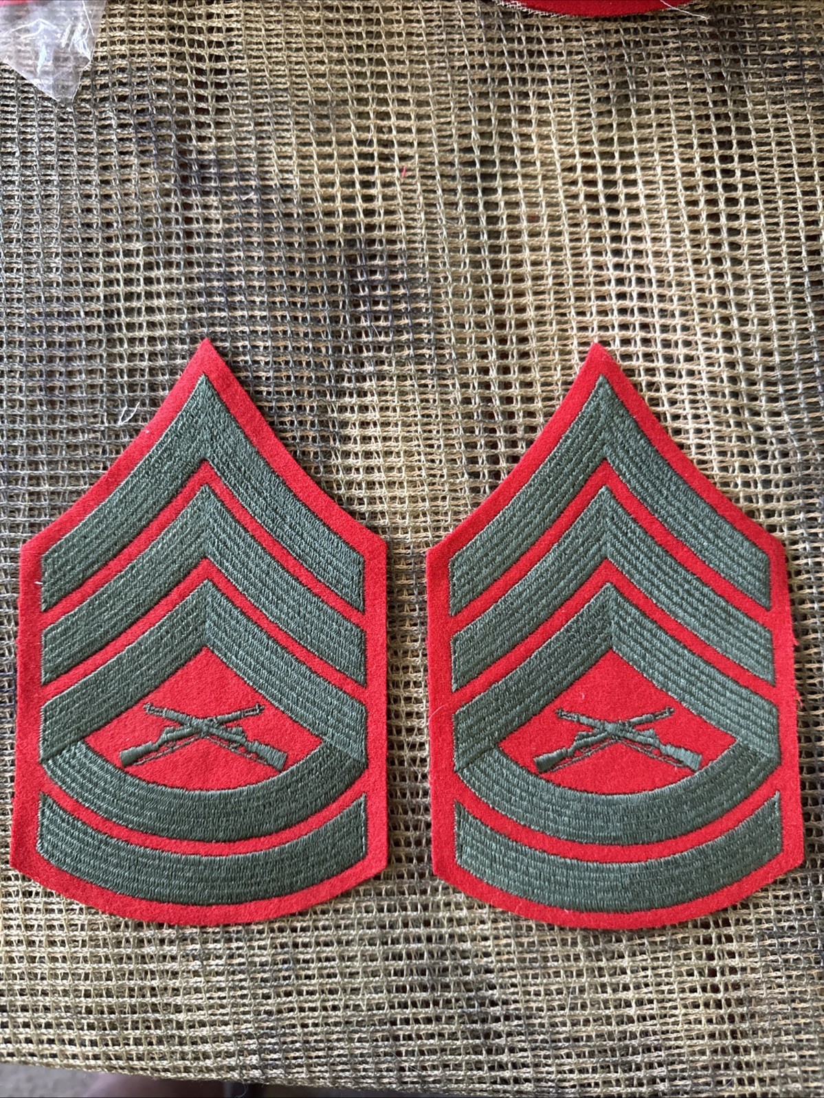 USMC Marines Chevron ~ Gunnery Sergeant (GySgt) ~ E7 ~  Pair Sewn Used