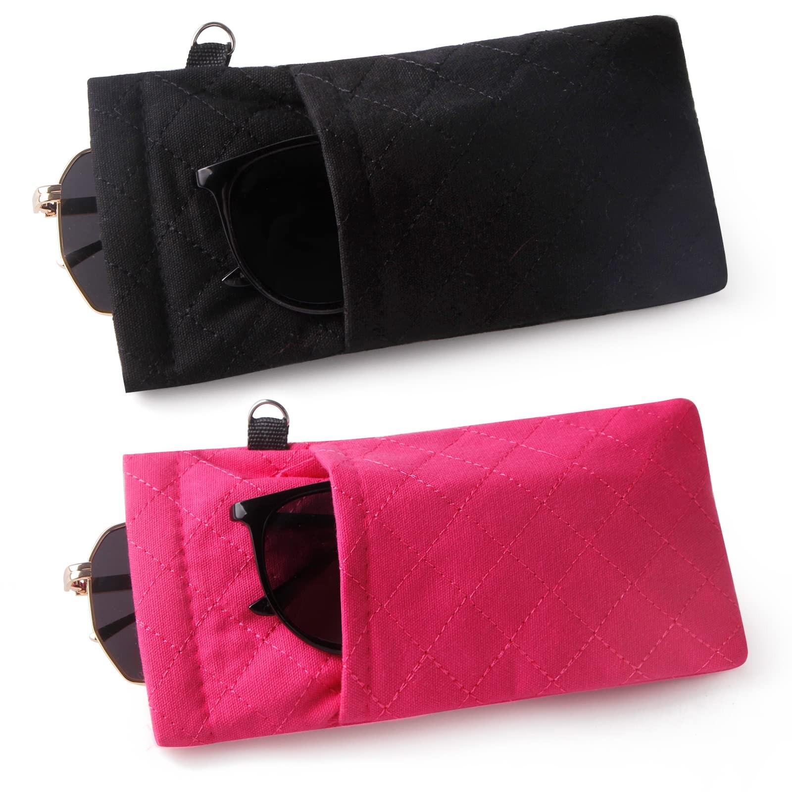Double Glasses Cases Soft Eyeglass Case For Women Men Squeeze Top Sunglasses ...