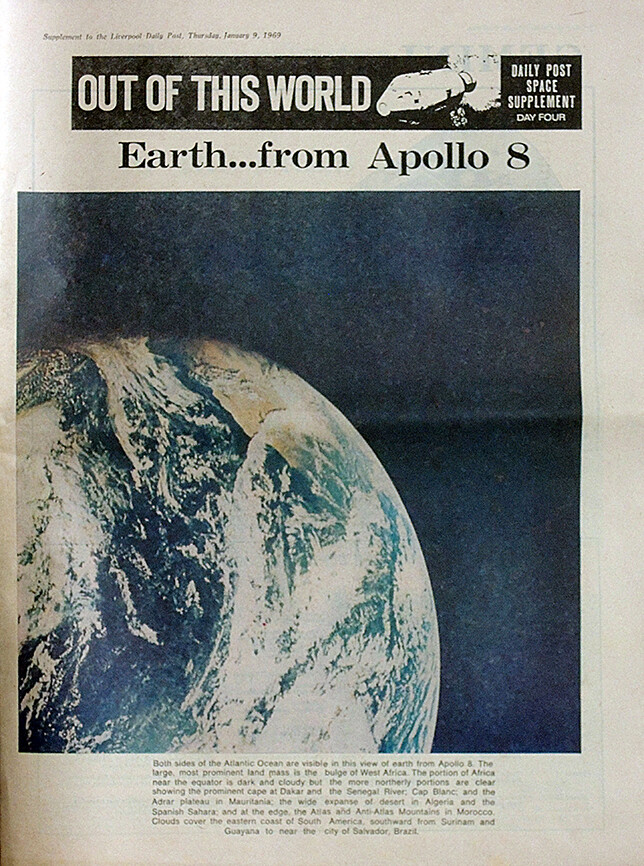LIVERPOOL DAILY POST SUPPLEMENT 1969 . EARTH VIEW FROM APOLLO 8 MISSION