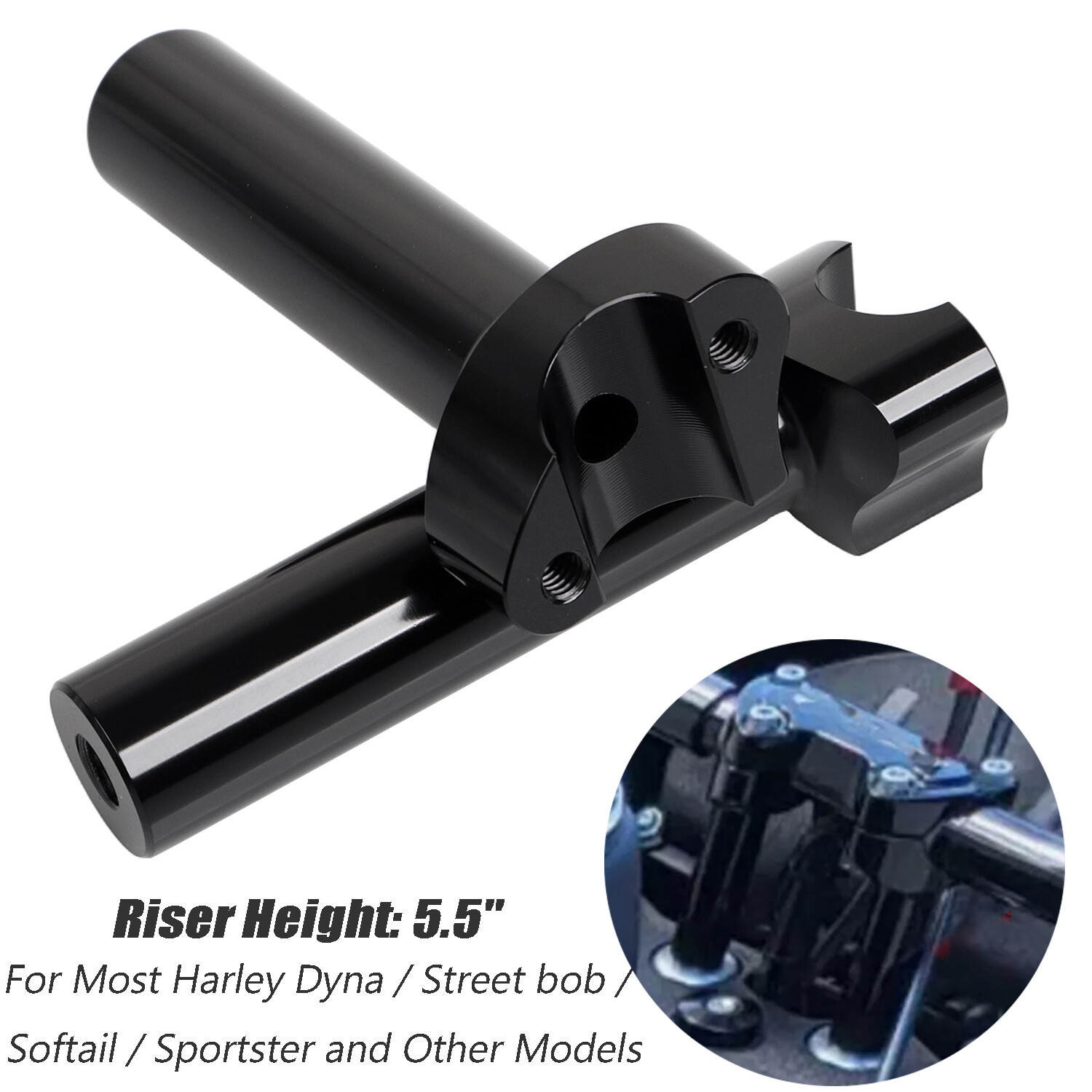 Black 5.5" Handlebar Risers Bottom For Harley 1" Bar Dyna Softail Sportster FXS