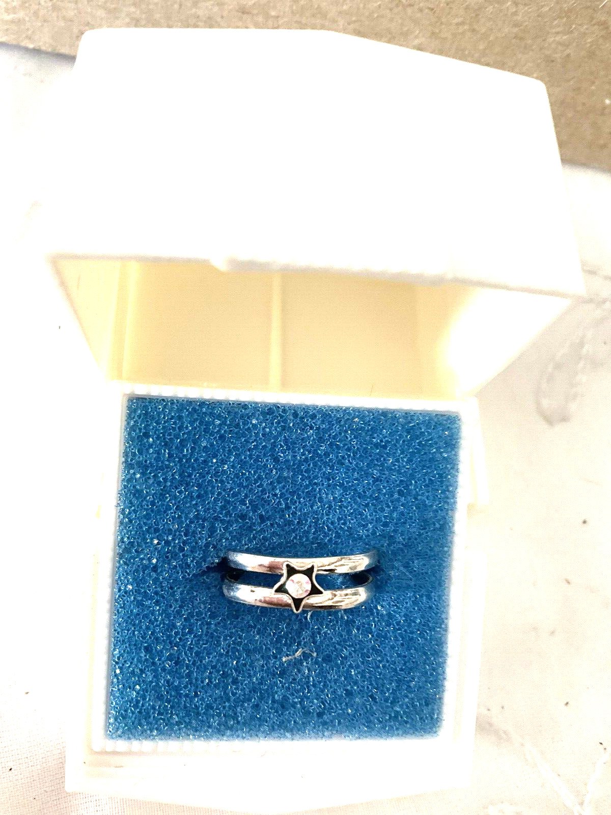Toe Ring Star Motif Crystal Rhinestone Sterling Silver Adjustable In Box NEW