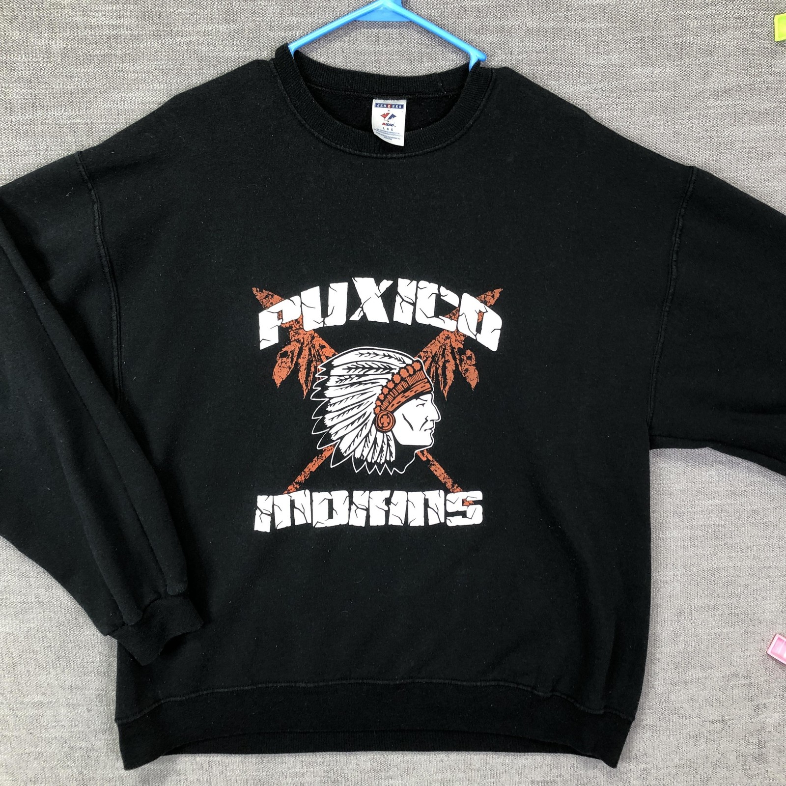 VTG Puxico Indians Sweatshirt Mens L Black School Jerzees Crewneck Pullover