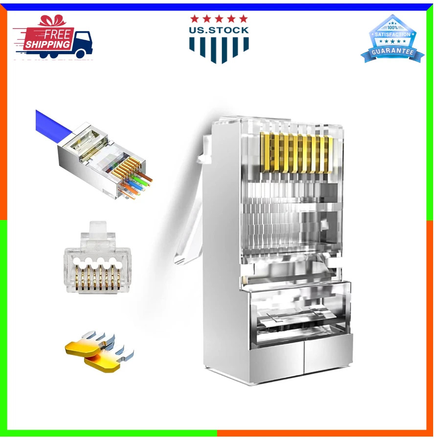 20 Pack Cat6 Cat6a Shielded RJ45 Pass Through Connectors Gold Plated Ethernet