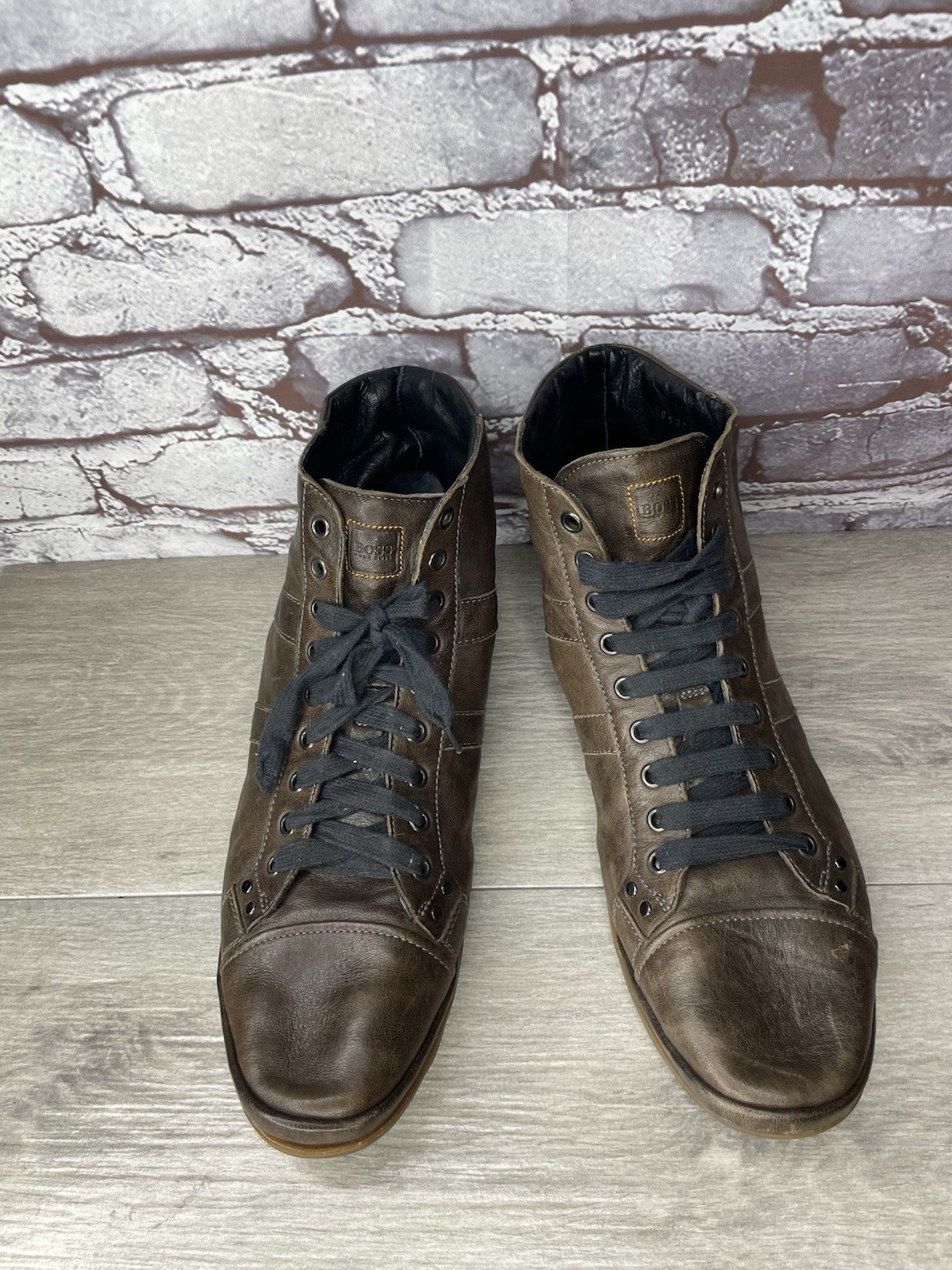 Hugo Boss Men Sz 43 US 10 Brown Leather High Top Fashion Lace Up Sneakers Shoes