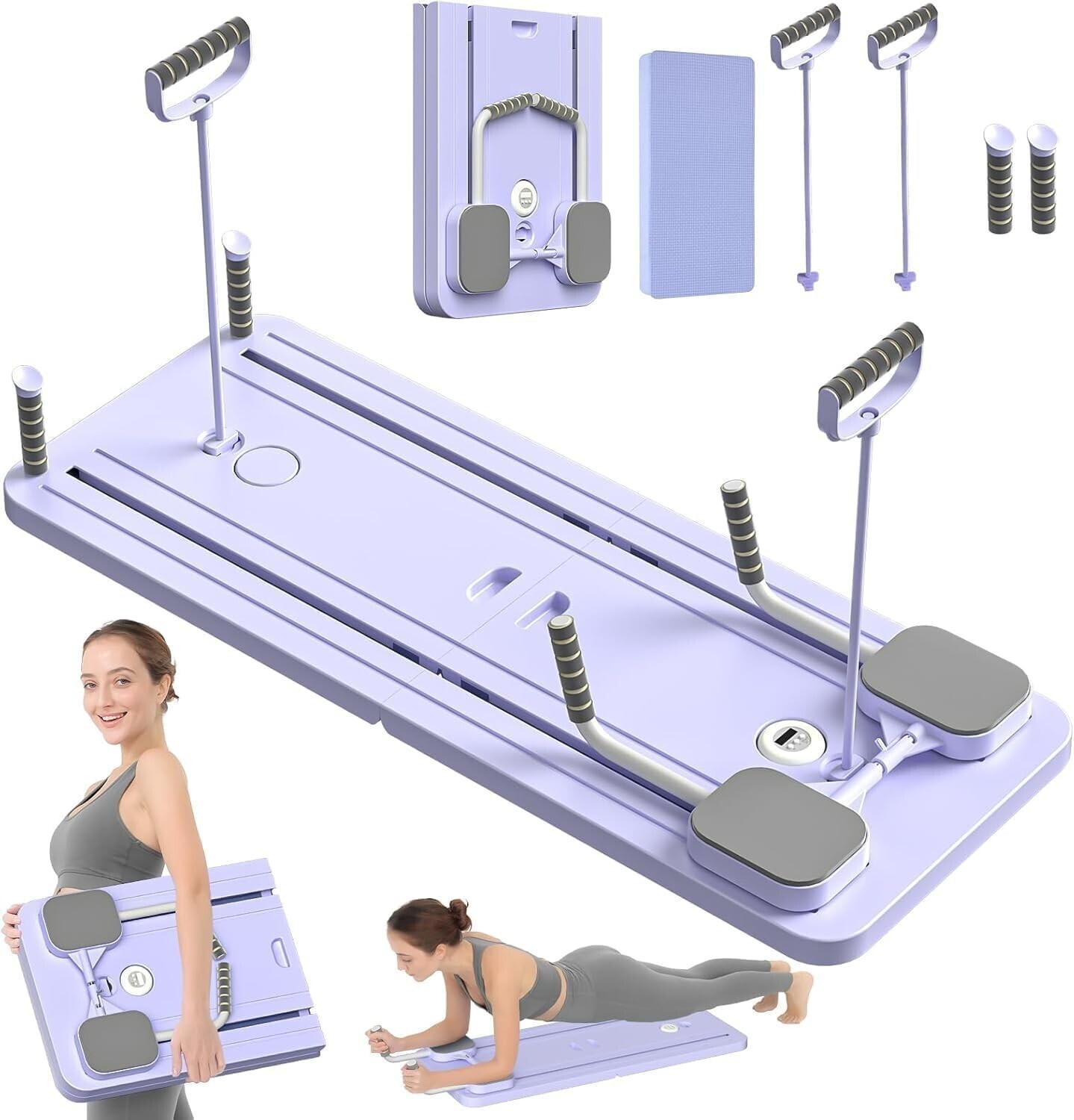 Women Foldable Pilates Reformer Workout Board – Home Core Trainer with Resistan