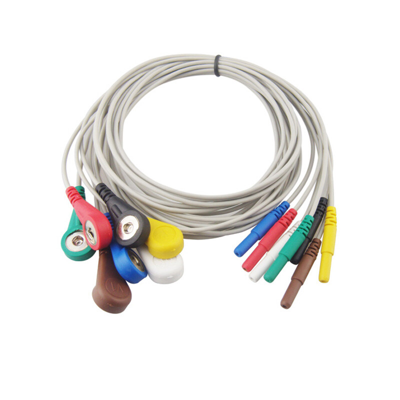 Din 1.5mm 7-lead snap type ECG/EKG TPU cable With Leadwire for patient monitor