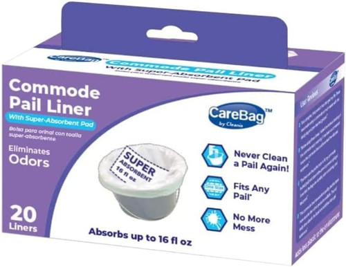 Carebag Commode Liners with Super Absorbent Pad, 1 Count (Pack of 20), Purple