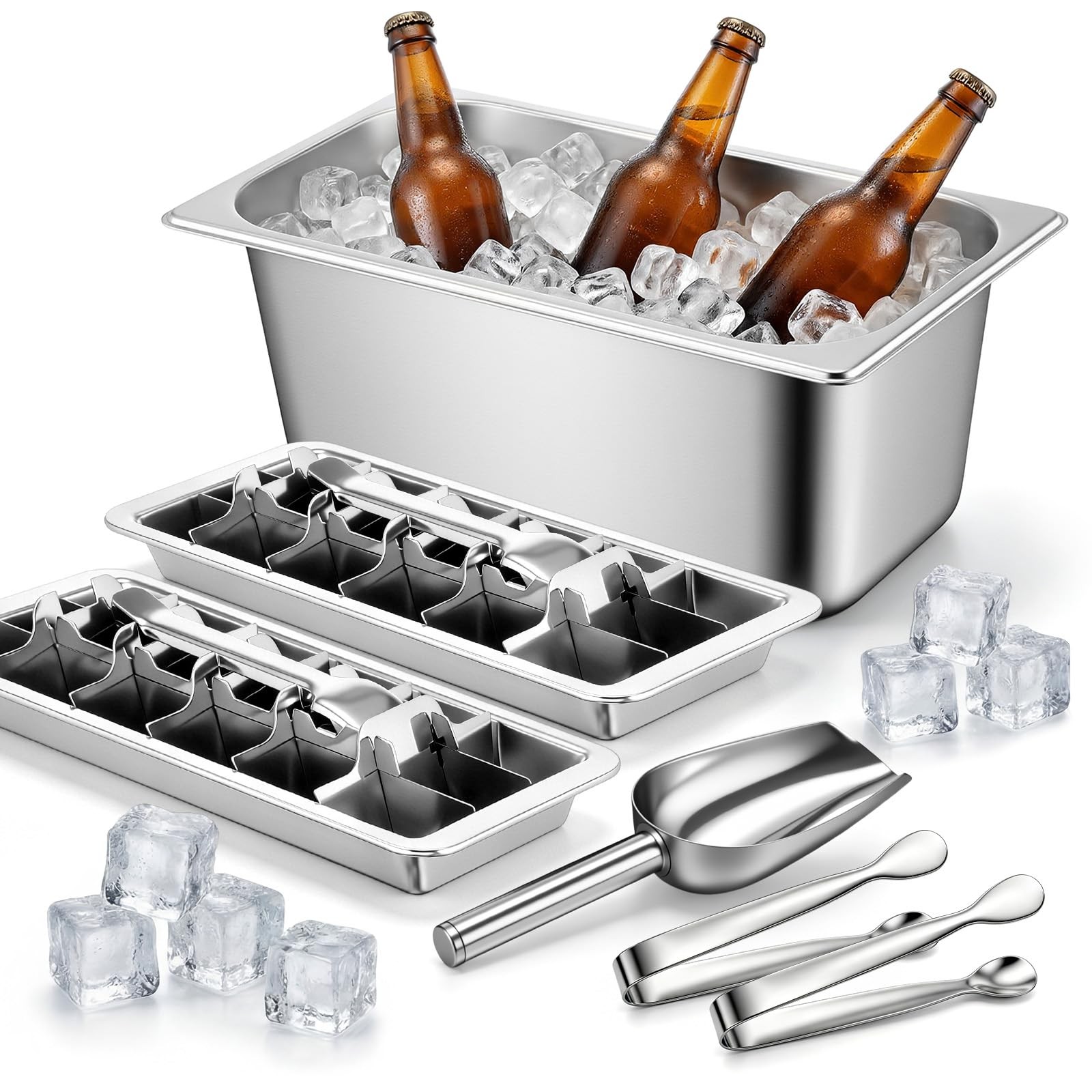 OBreezify 2 Pcs Stainless Steel Ice Cube Tray with Easy Release Levers 1 Meta...