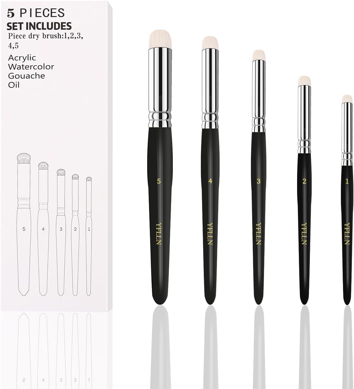 Dry Brush Miniature Painting Drybrush Set, 5 Sizes Animal Hair Brushes for