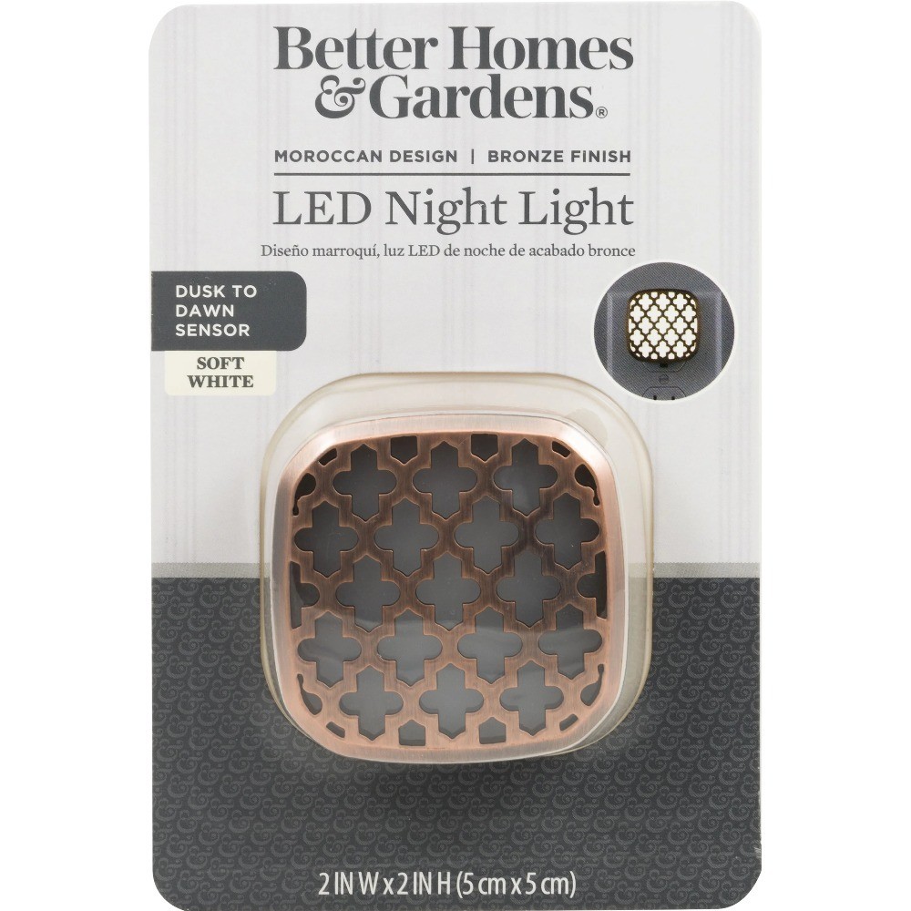 LED Night Light Moroccan Design Bronze Finish Light Sensing 2 Inch Mini