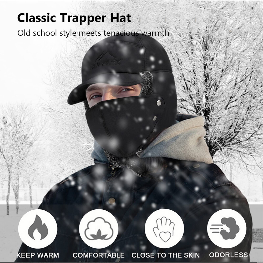 Men Winter Trapper Hat Ear Flap Face Mask Aviator Ushanka Warm Windproof Cap