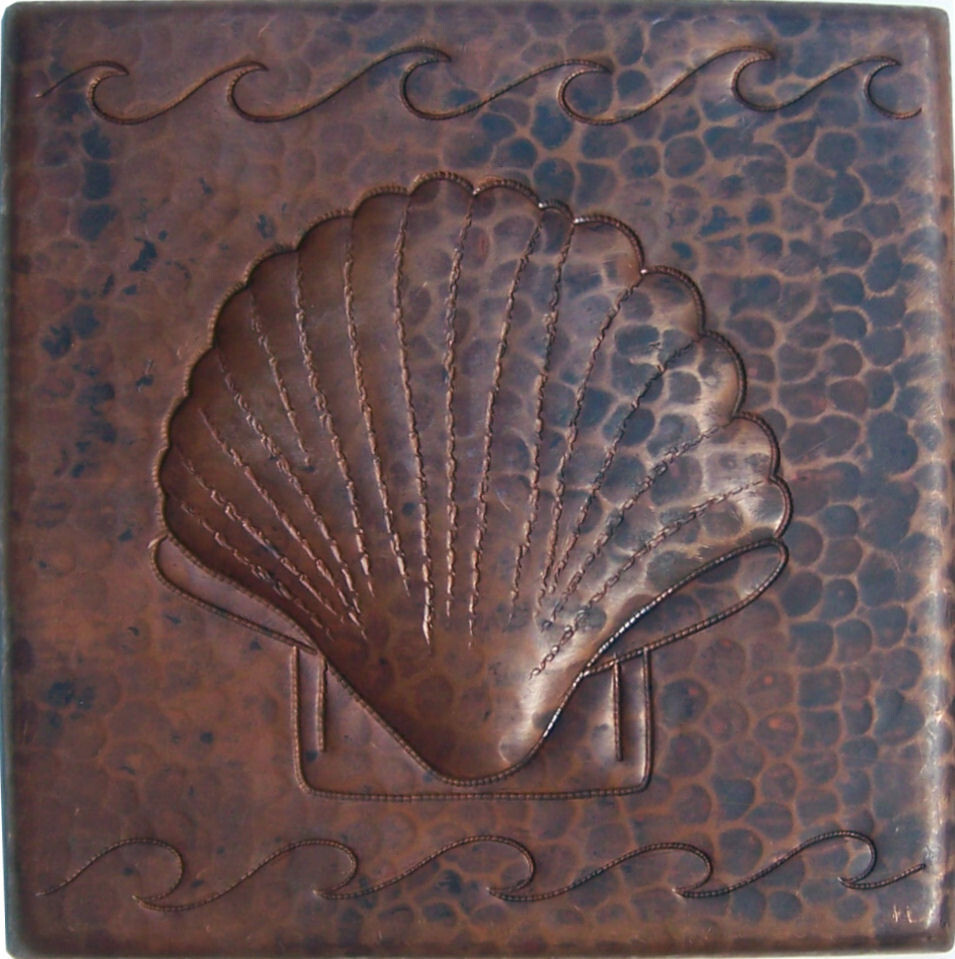 4"x 4" Shell Hand Hammered Mexican Copper Tile