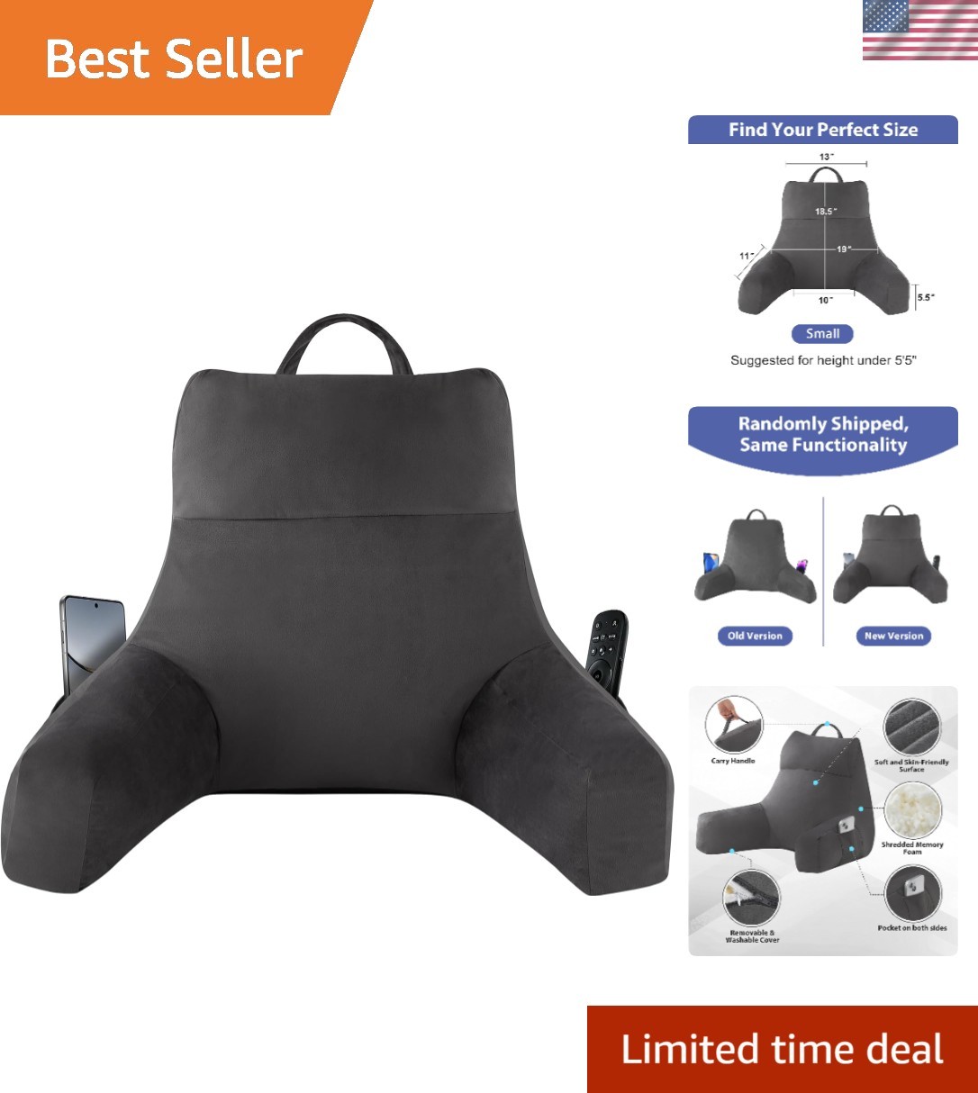 Back Pillow for Bed Sitting up, Reading Pillow for Sitting in Bed Adult, Back...