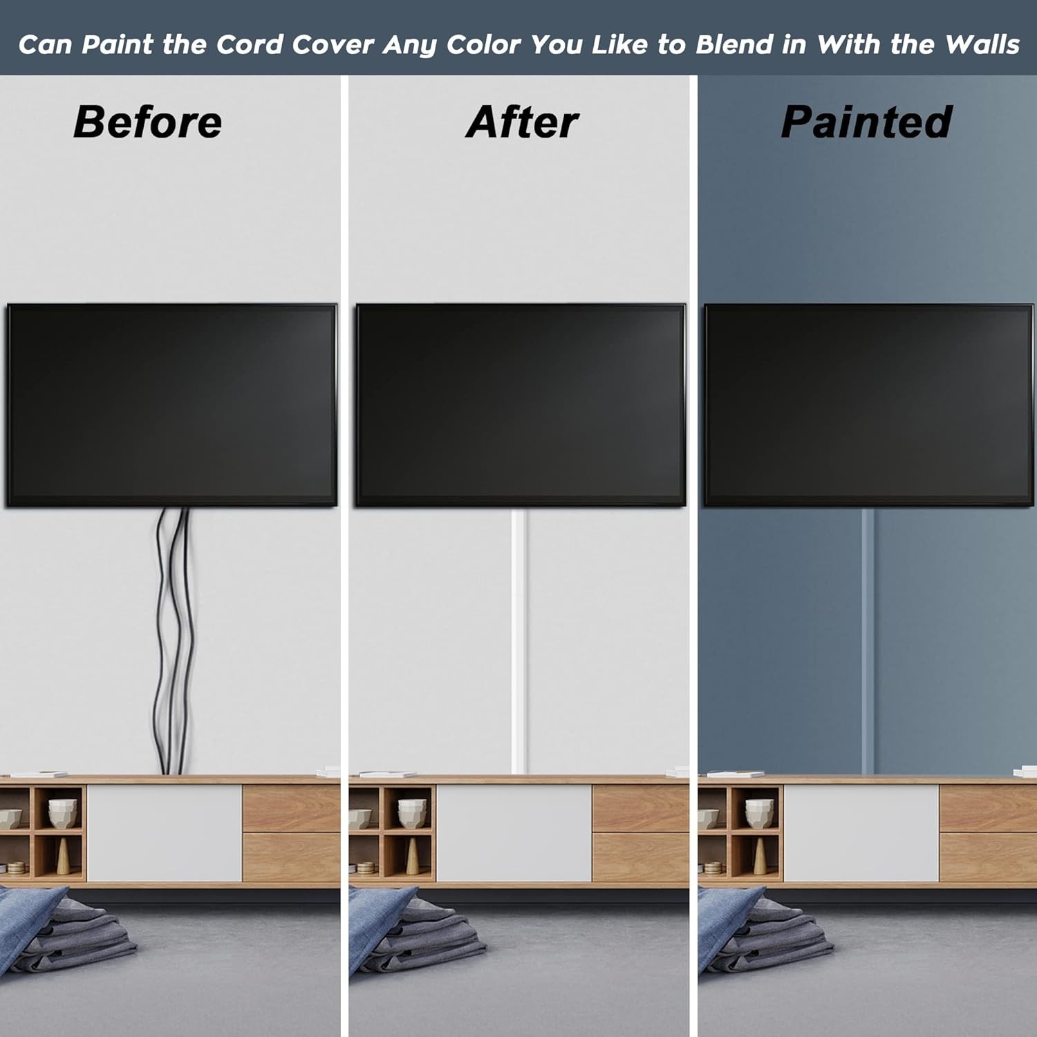 62.8in Cable Cover Wall, White Wire for Paintable Medium,
